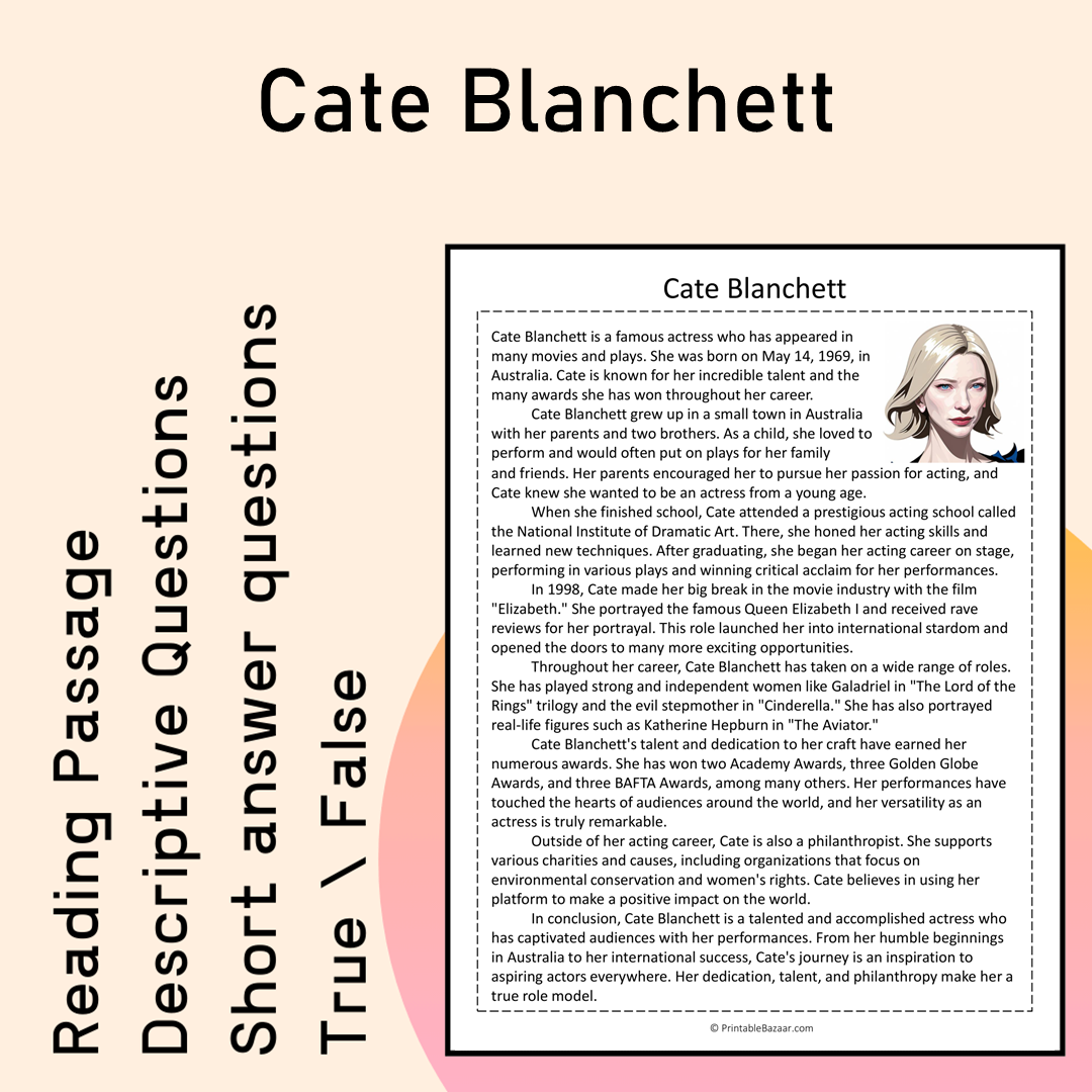 Cate Blanchett | Reading Comprehension Passage Printable Activity