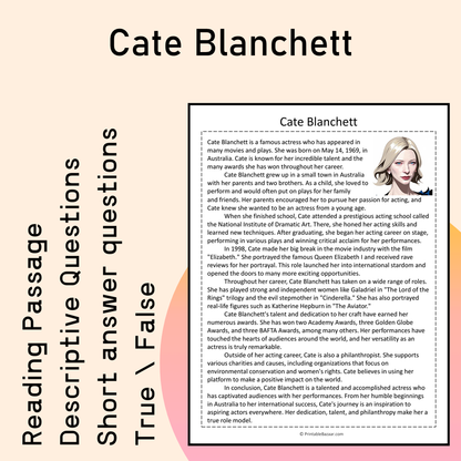 Cate Blanchett | Reading Comprehension Passage Printable Activity
