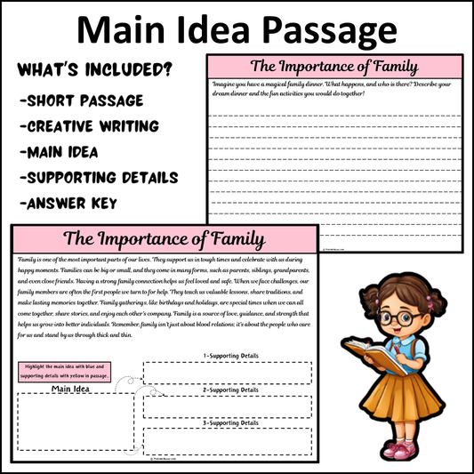 The Importance of Family | Main Idea and Supporting Details Reading Passage and Questions