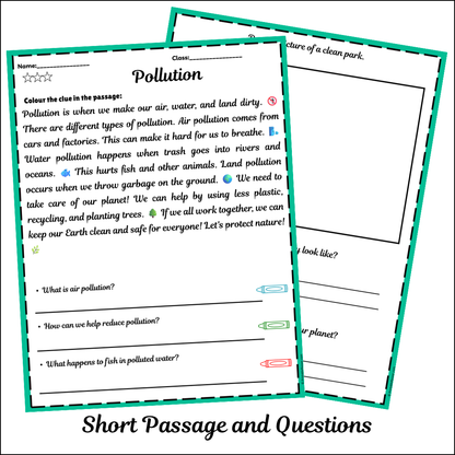 Pollution | Short Reading Comprehension Creative Worksheet
