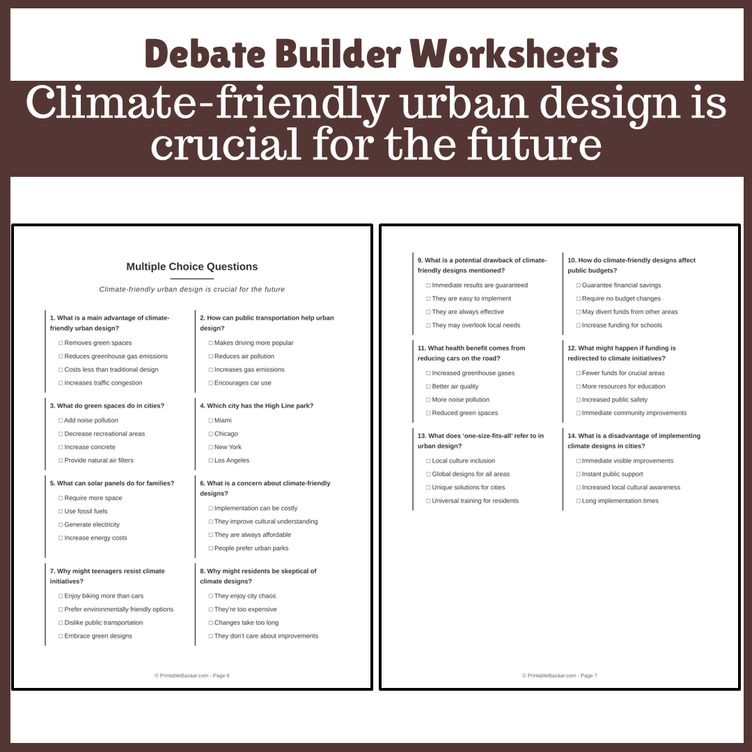Climate-friendly urban design is crucial for the future | Favour and Against Worksheet Printable Activity