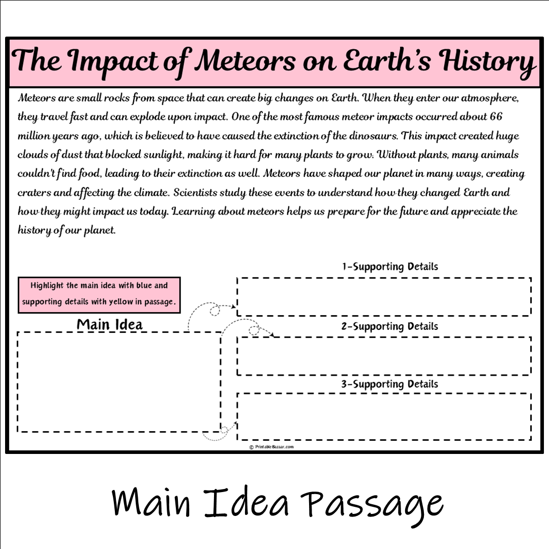 The Impact of Meteors on Earth’s History | Main Idea and Supporting Details Reading Passage and Questions