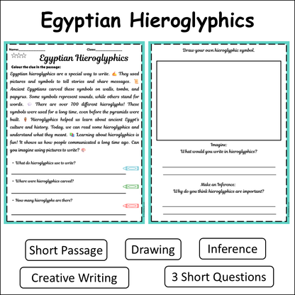 Egyptian Hieroglyphics | Short Reading Comprehension Creative Worksheet