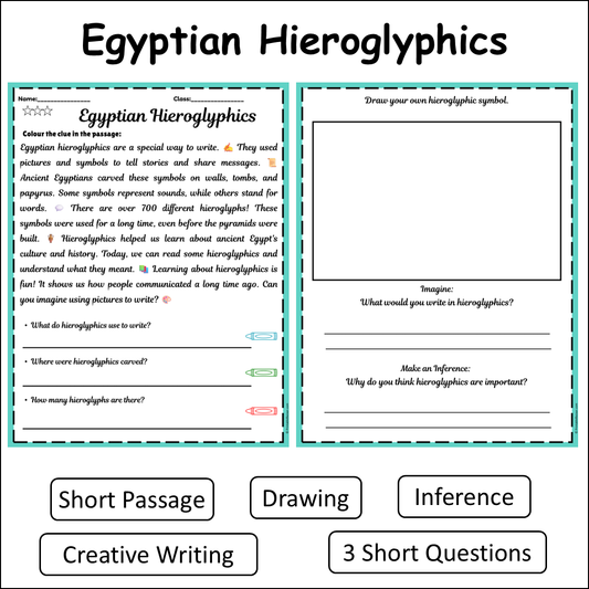 Egyptian Hieroglyphics | Short Reading Comprehension Creative Worksheet