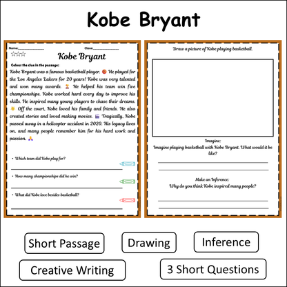 Kobe Bryant | Short Reading Comprehension Creative Worksheet