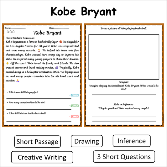 Kobe Bryant | Short Reading Comprehension Creative Worksheet