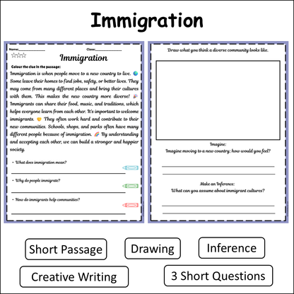 Immigration | Short Reading Comprehension Creative Worksheet