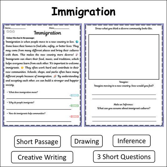 Immigration | Short Reading Comprehension Creative Worksheet