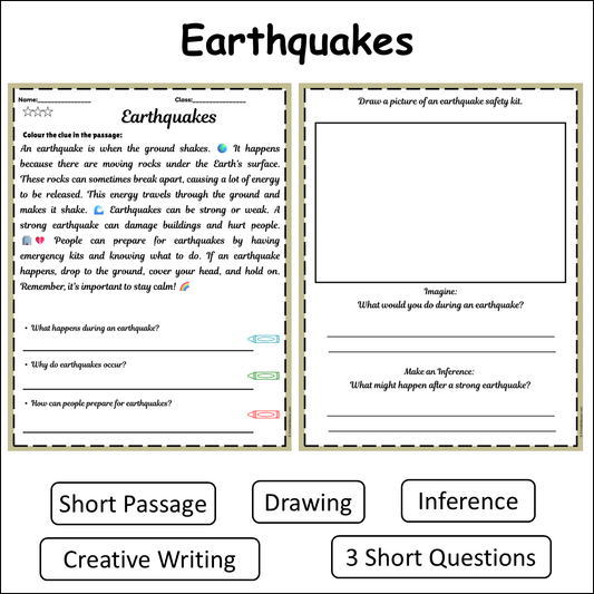 Earthquakes | Short Reading Comprehension Creative Worksheet