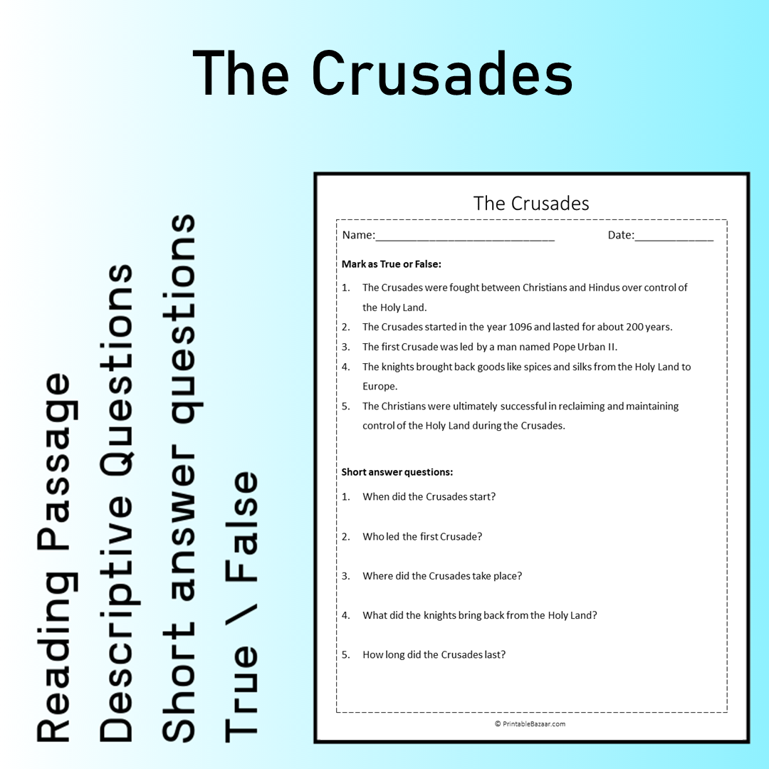 The Crusades | Reading Comprehension Passage Printable Worksheet