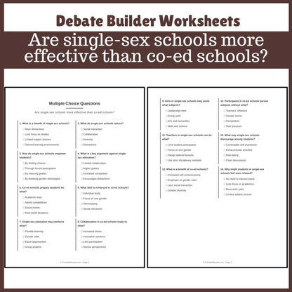 Are single-sex schools more effective than co-ed schools? | Favour and Against Worksheet Printable Activity