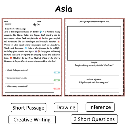 Asia | Short Reading Comprehension Creative Worksheet