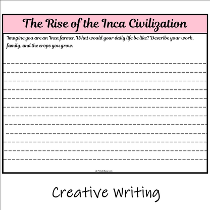 The Rise of the Inca Civilization | Main Idea and Supporting Details Reading Passage and Questions