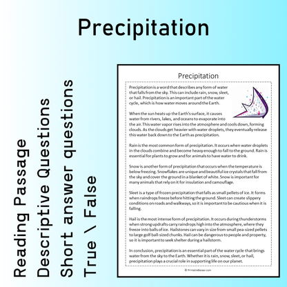 Precipitation | Reading Comprehension Passage Printable Worksheet