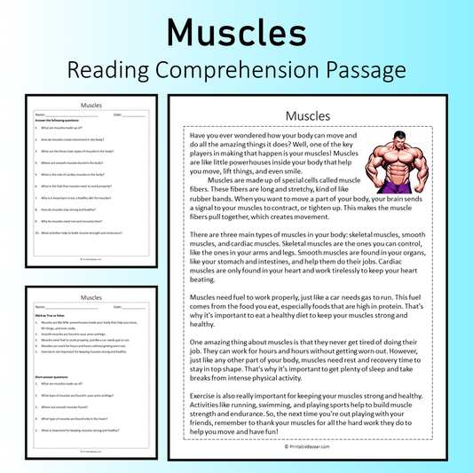Muscles | Reading Comprehension Passage Printable Worksheet