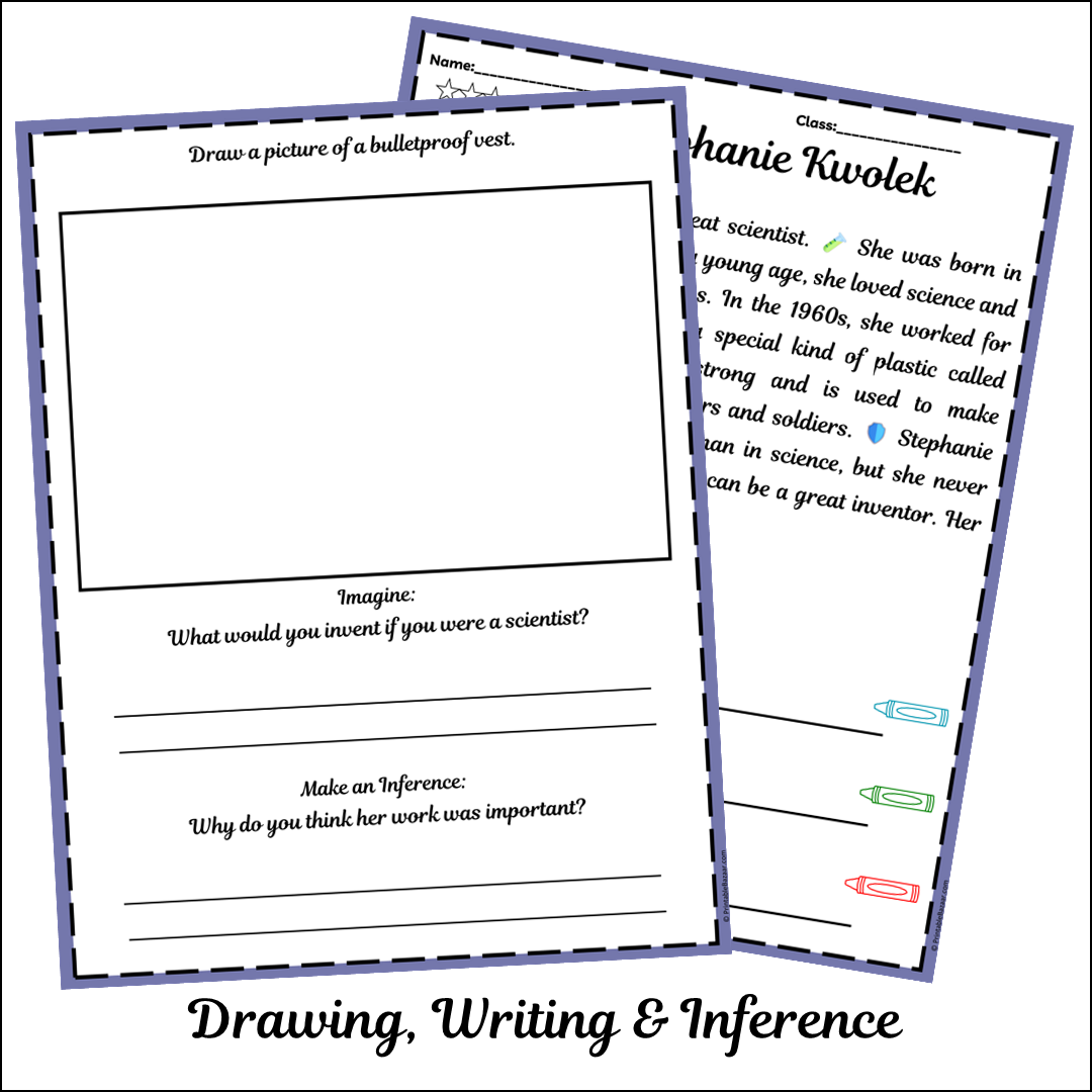 Stephanie Kwolek | Short Reading Comprehension Creative Worksheet