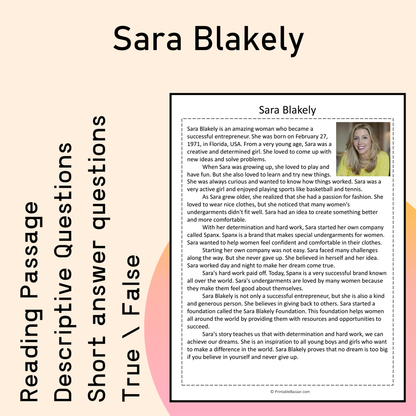 Sara Blakely | Reading Comprehension Passage Printable Activity