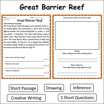 Great Barrier Reef | Short Reading Comprehension Creative Worksheet