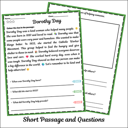Dorothy Day | Short Reading Comprehension Creative Worksheet