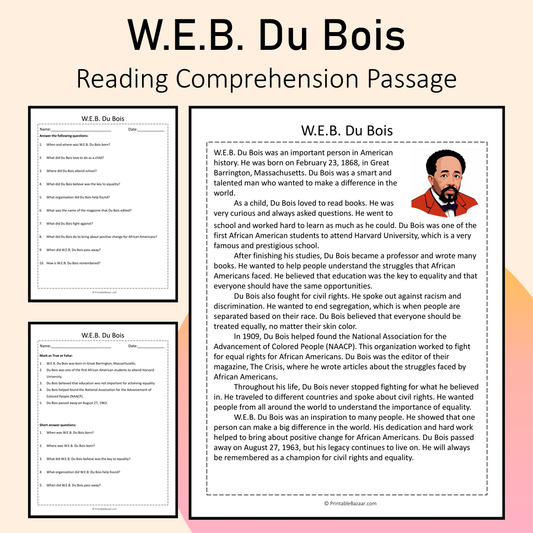 W.E.B. Du Bois | Reading Comprehension Passage Printable Activity