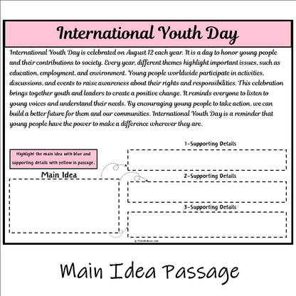 International Youth Day | Main Idea and Supporting Details Reading Passage and Questions