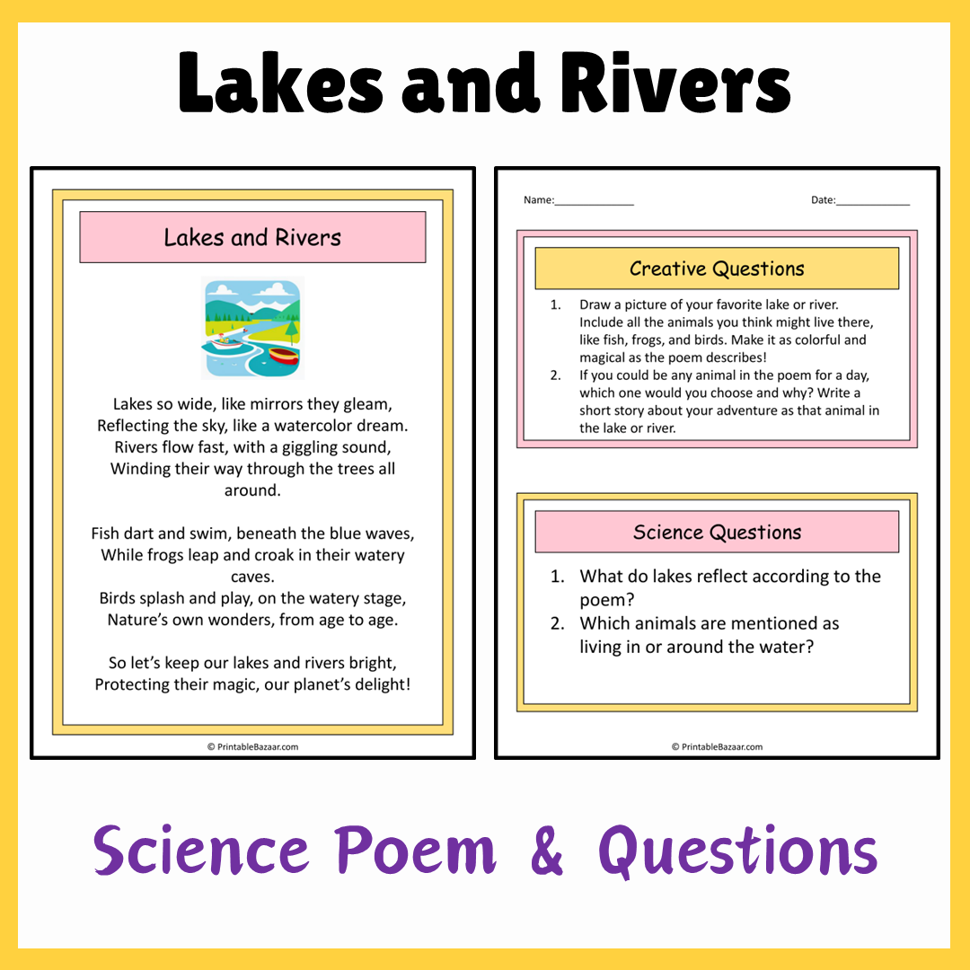 Lakes and Rivers | Science Poem Reading Comprehension Activity