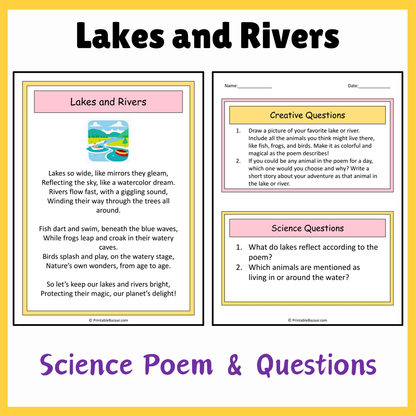 Lakes and Rivers | Science Poem Reading Comprehension Activity