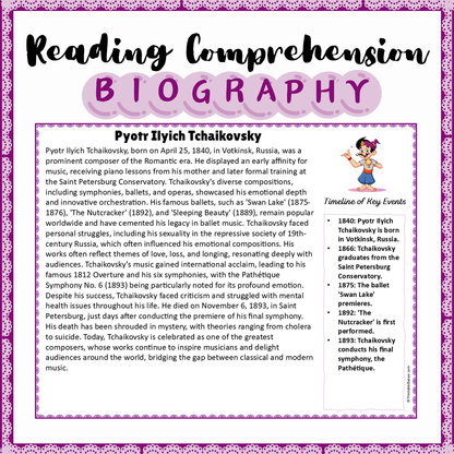 Pyotr Ilyich Tchaikovsky | Biography Reading Comprehension and Questions Worksheet