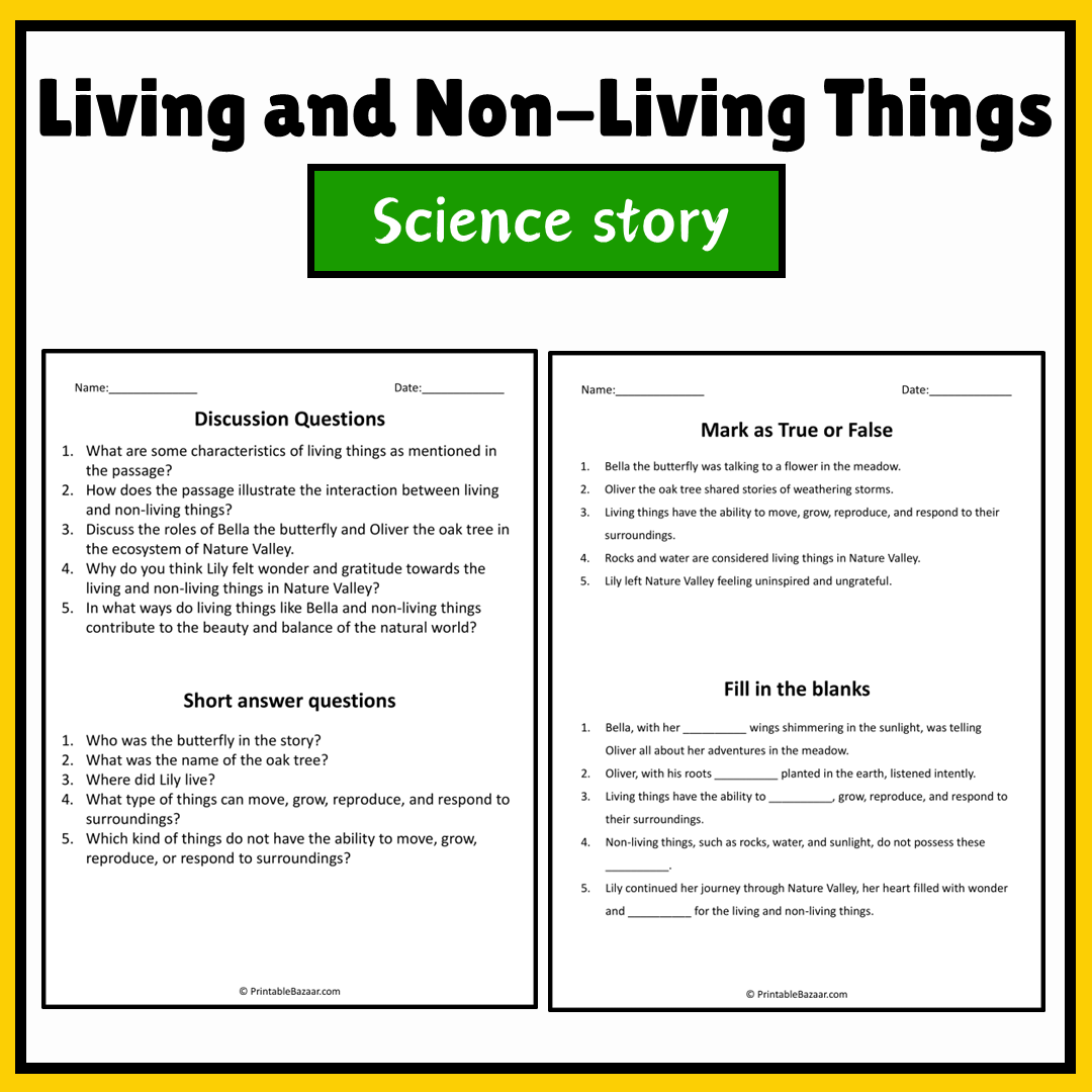 Living and Non-Living Things | Science Story Reading Comprehension Activity