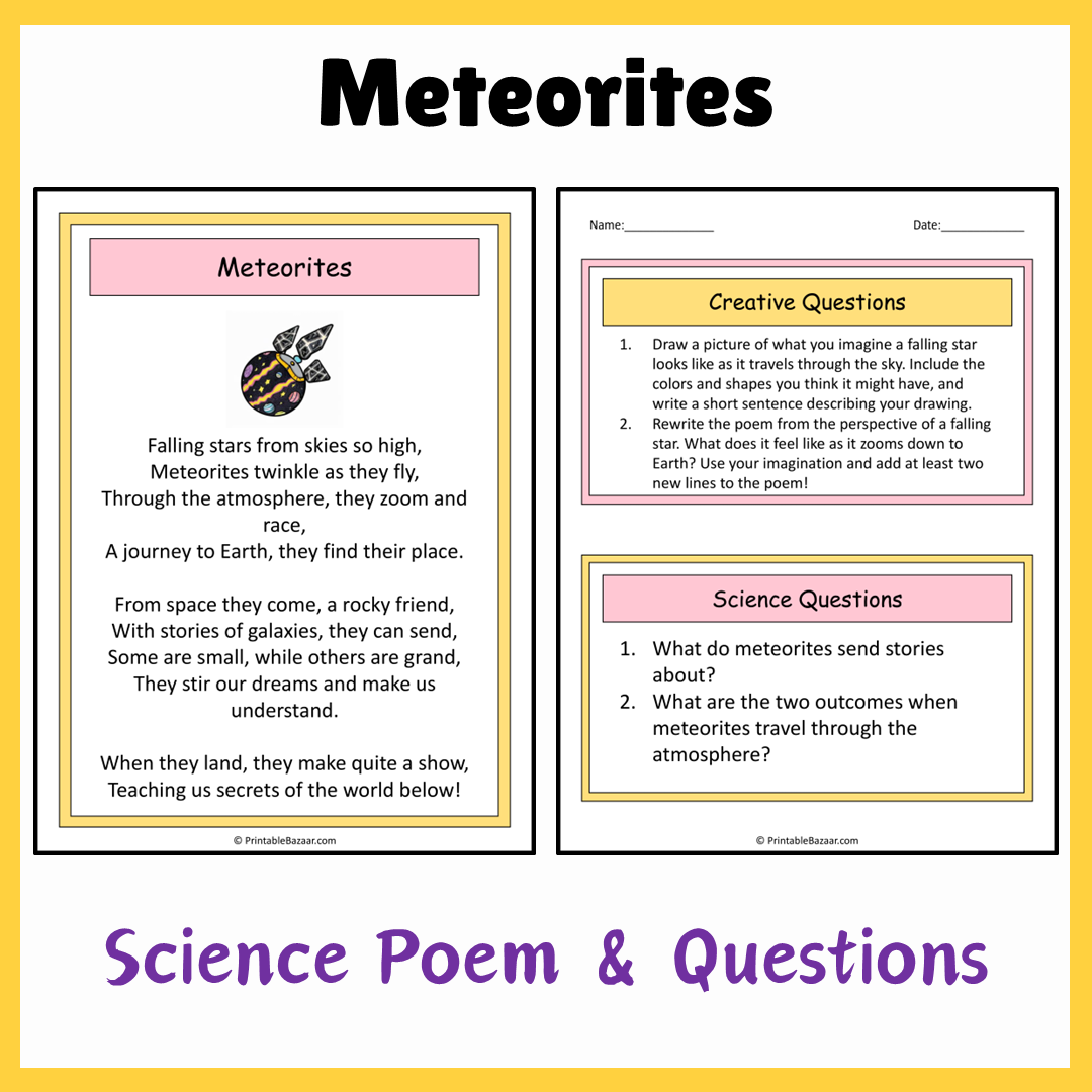 Meteorites | Science Poem Reading Comprehension Activity