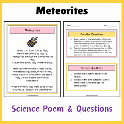 Meteorites | Science Poem Reading Comprehension Activity