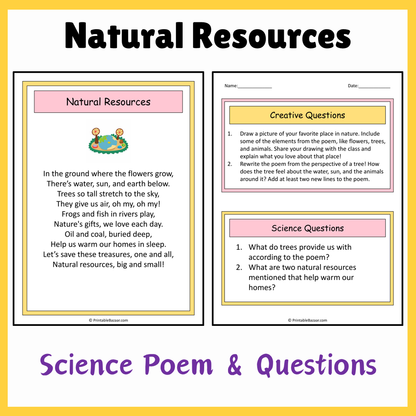 Natural Resources | Science Poem Reading Comprehension Activity
