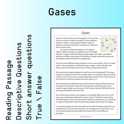 Gases | Reading Comprehension Passage Printable Worksheet