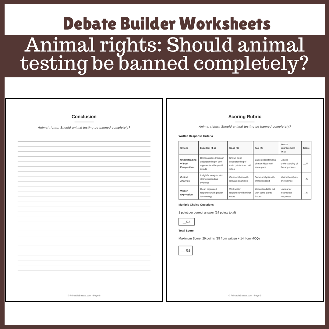 Animal rights: Should animal testing be banned completely? | Favour and Against Worksheet Printable Activity