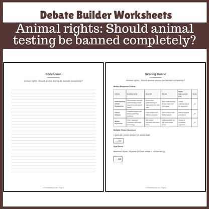 Animal rights: Should animal testing be banned completely? | Favour and Against Worksheet Printable Activity