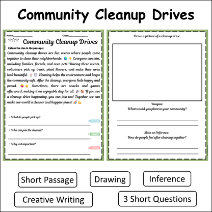 Community Cleanup Drives | Short Reading Comprehension Creative Worksheet