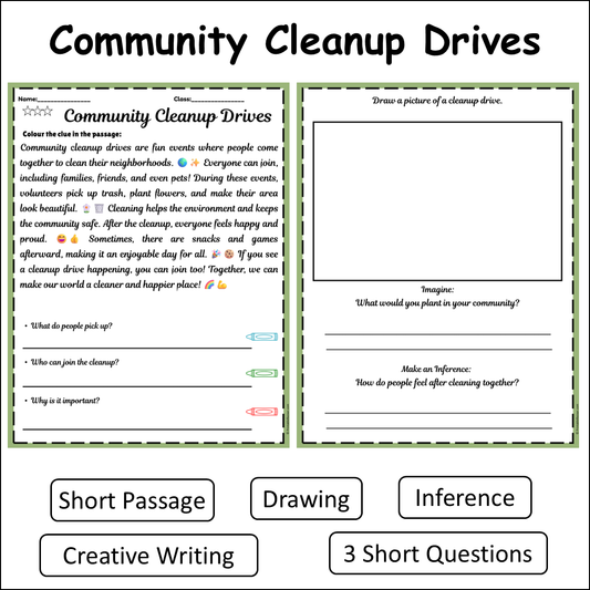 Community Cleanup Drives | Short Reading Comprehension Creative Worksheet