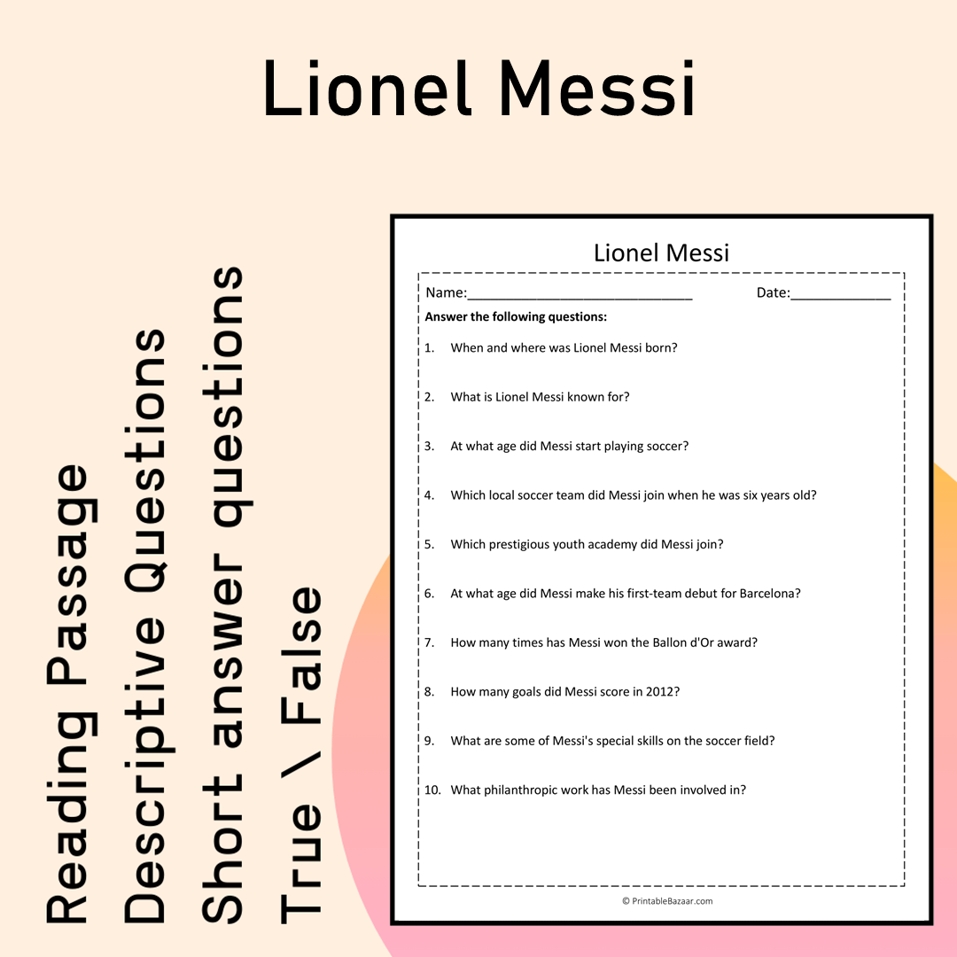 Lionel Messi | Reading Comprehension Passage Printable Activity