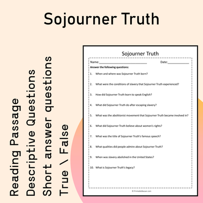Sojourner Truth | Reading Comprehension Passage Printable Activity