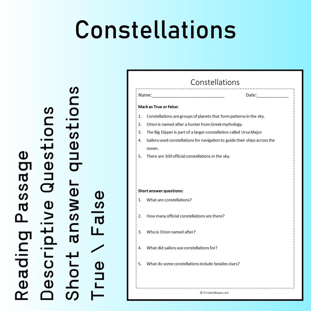 Constellations | Reading Comprehension Passage Printable Worksheet