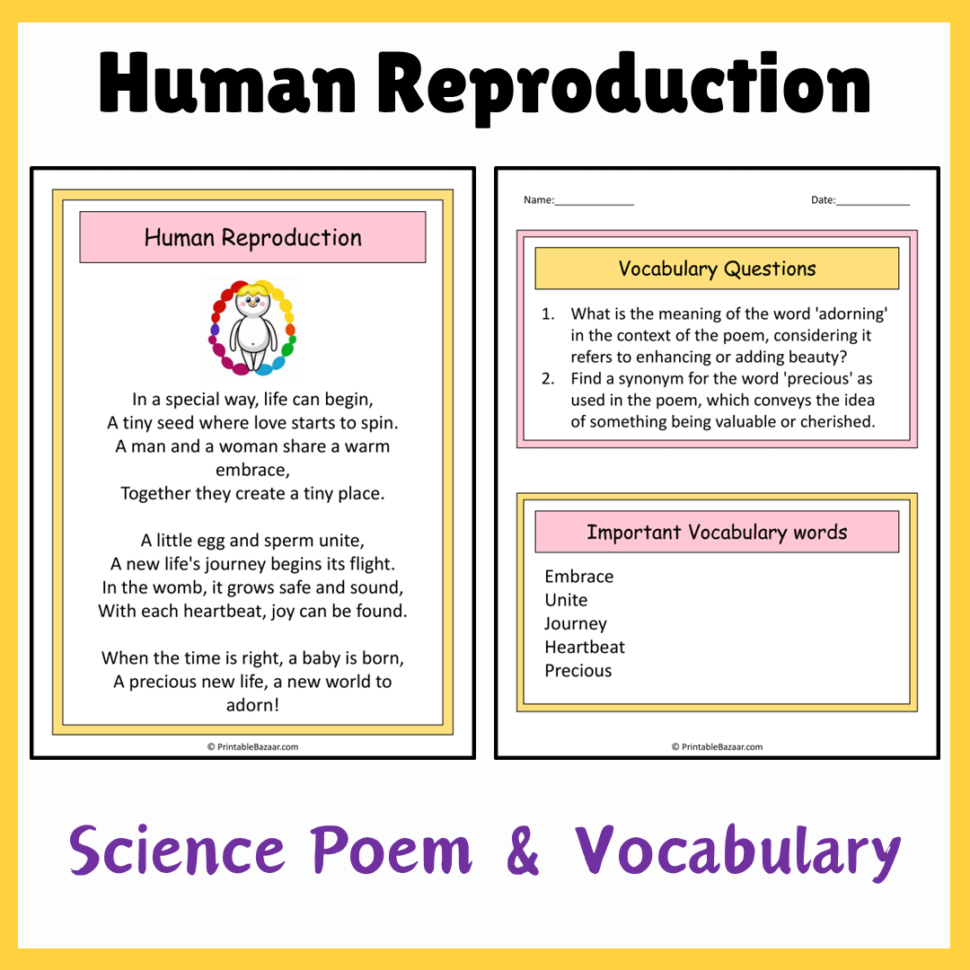 Human Reproduction | Science Poem Reading Comprehension Activity