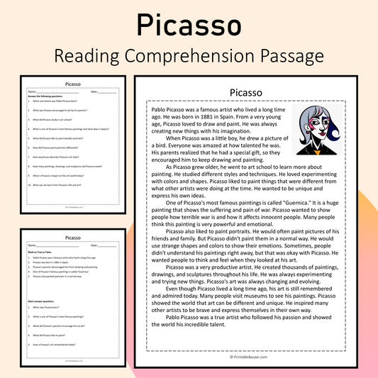 Picasso | Reading Comprehension Passage Printable Activity