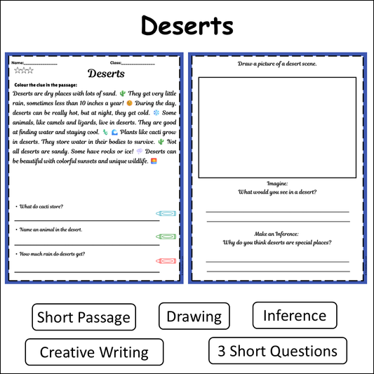 Deserts | Short Reading Comprehension Creative Worksheet