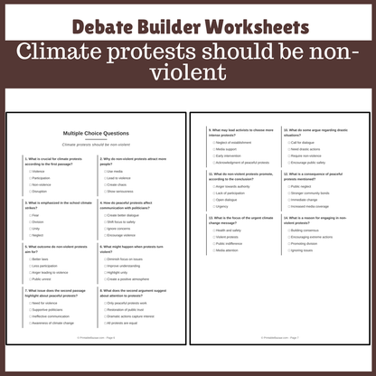 Climate protests should be non-violent | Favour and Against Worksheet Printable Activity