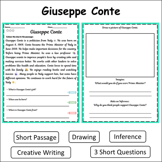 Giuseppe Conte | Short Reading Comprehension Creative Worksheet