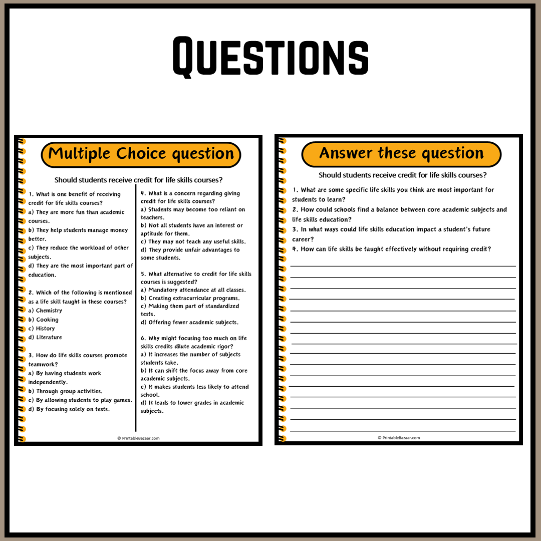 Should students receive credit for life skills courses? | Debate Case Study Worksheet