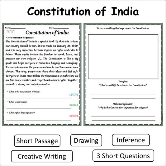 Constitution of India | Short Reading Comprehension Creative Worksheet