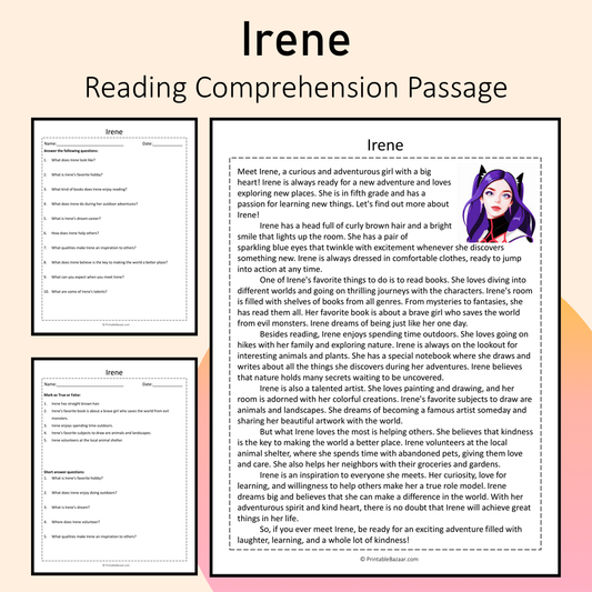 Irene | Reading Comprehension Passage Printable Activity