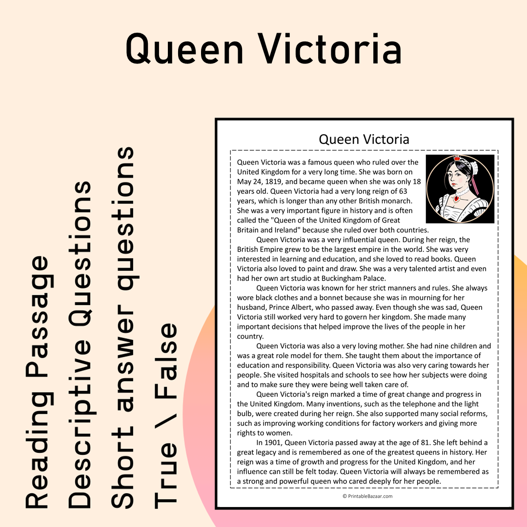 Queen Victoria | Reading Comprehension Passage Printable Activity