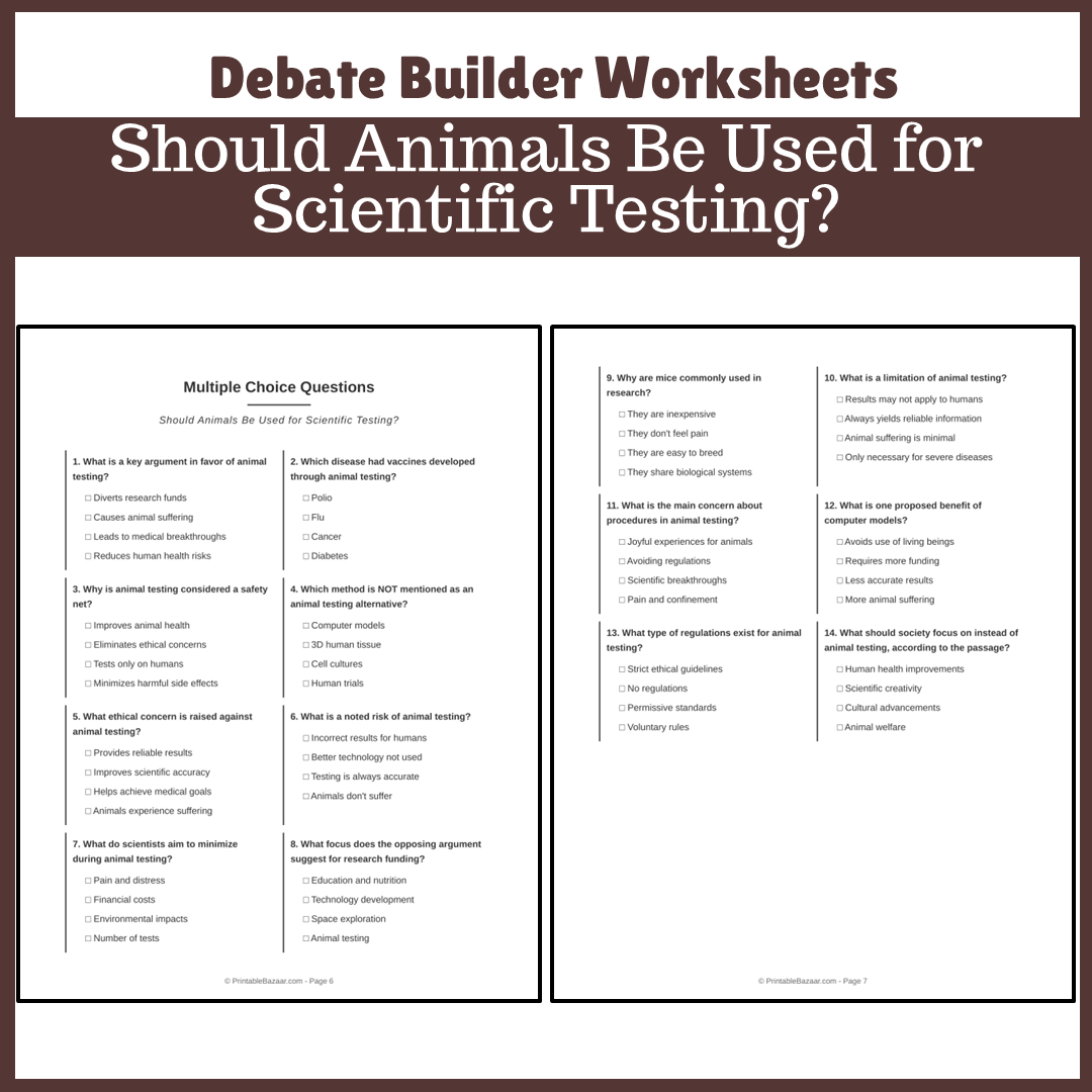 Should Animals Be Used for Scientific Testing? | Favour and Against Worksheet Printable Activity